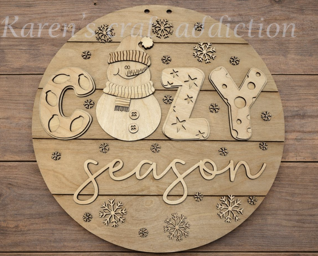 18" Round Cozy Snowman Door Hanger Blank
