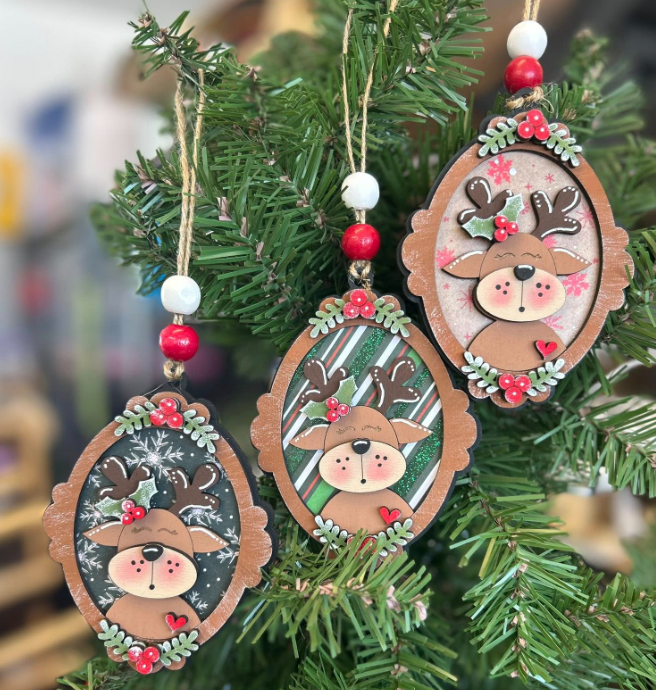 Reindeer Picture Frame Wood Ornament