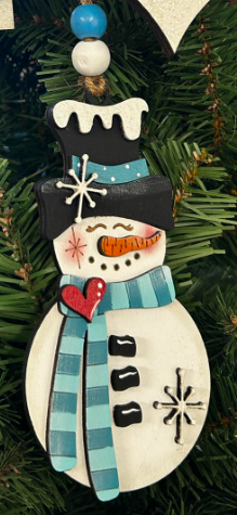 Dapper Snowman with Top Hat Wood Ornament