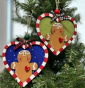 Gingerbread Man Candy Cane Heart Wood Ornament