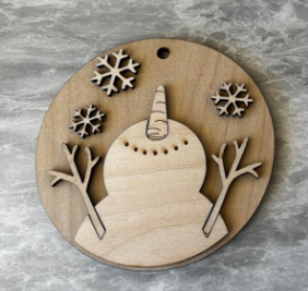 Snowman Looking Up at Sky Round Ornament Blank