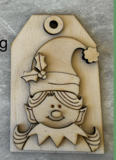 Girl Elf Gift Tag Wood Blank Ornament