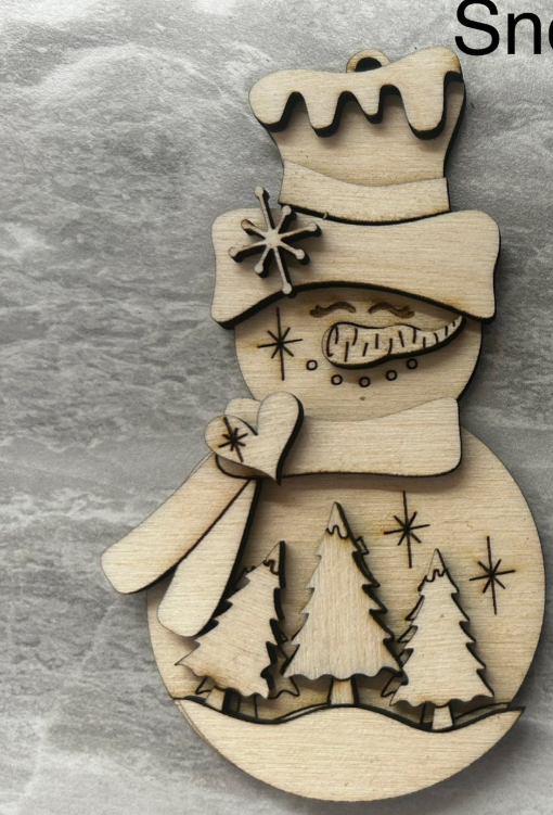 Snowman with Trees on Belly Ornament Blank