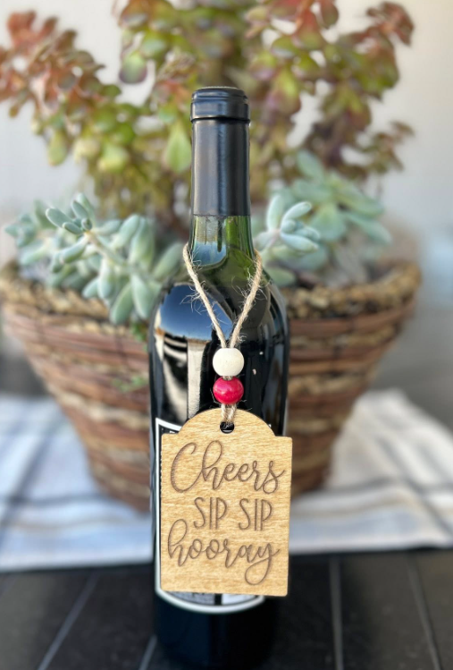 Wine Bottle Tag - Engraved Birch Wood