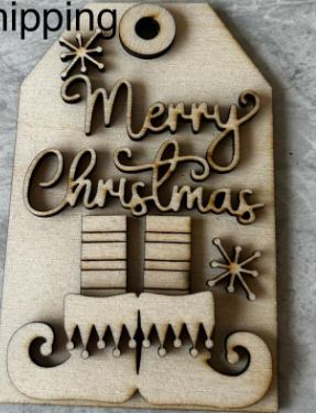 Elf Legs Merry Christmas Gift Tag Wood Blank Ornament