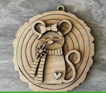 Girl Mouse on Log Slice Ornament Blank