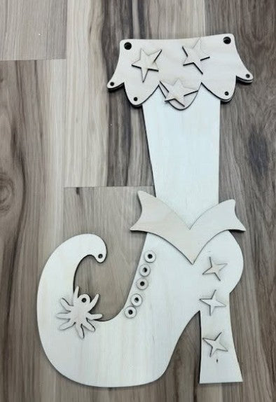 Cute Witch Boot Door Hanger Wood Blank | Halloween DIY Kit | Layered Birch Wood Craft