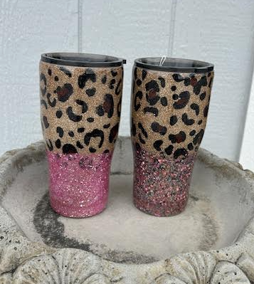 Leopard Print Glitter Epoxy Tumbler