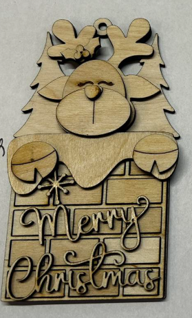 Reindeer Peeking Out of Chimney Ornament Blank