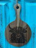 Charcuterie Board - Round w/Handle Small - Highland Cow