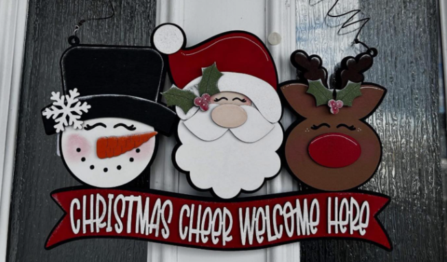 Christmas Cheer Welcome Here - Hand Painted Door Hanger