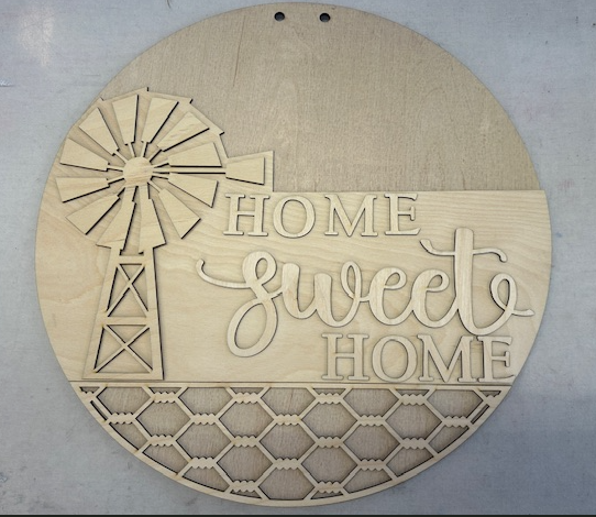 18" Round Windmill Home Sweet Home Door Hanger Blank