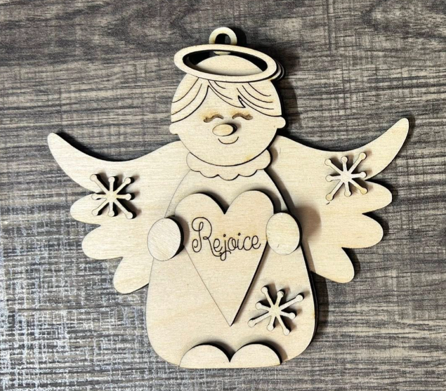 Angel with Rejoice Heart Wood Blank Ornament