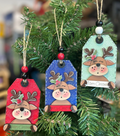 Reindeer Merry Christmas Gift Tag Shaped Wood Ornament