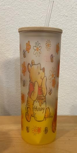 Winnie the Pooh & Flowers 20oz Glass Can Tumbler
