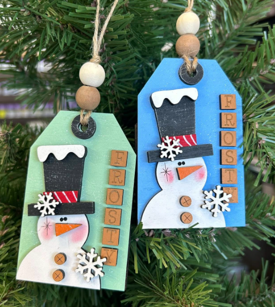 Frosty Scrabble Tiles Snowman Gift Tag Wood Ornament