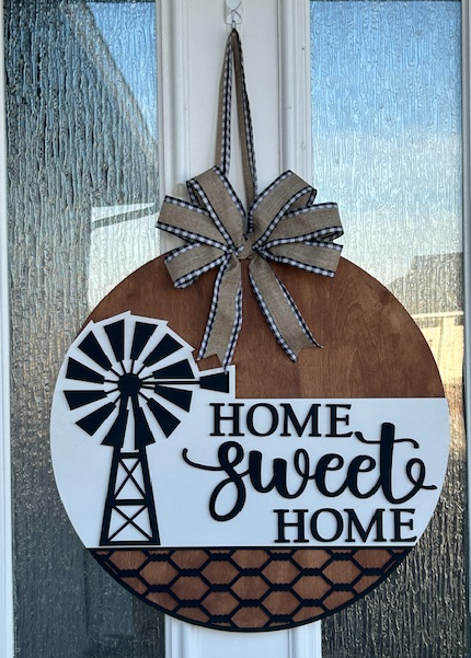 Windmill Home Sweet Home Door Hanger - Hand Painted