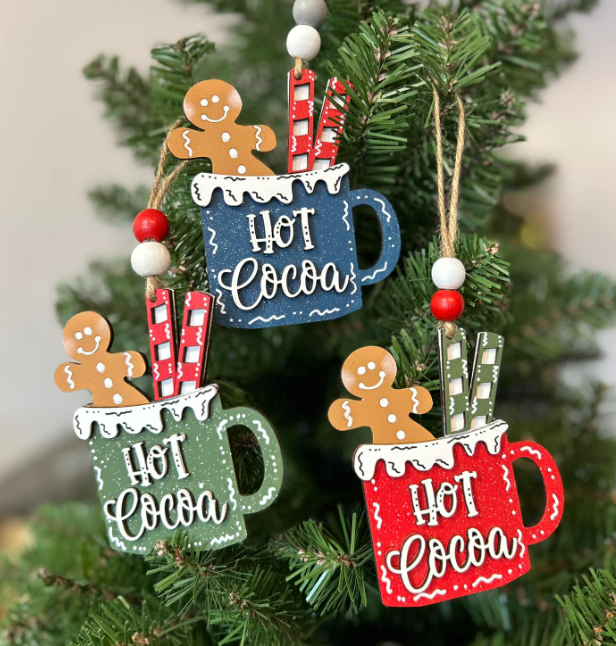 Hot Cocoa Gingerbread Man Mug Wood Ornament