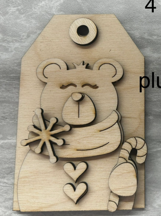 Polar Bear with Candy Cane Ornament Blank