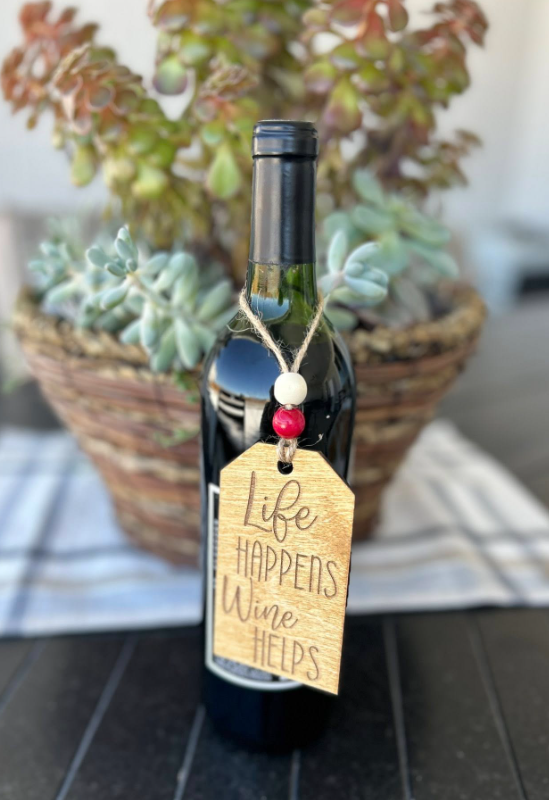 Wine Bottle Tag - Engraved Birch Wood