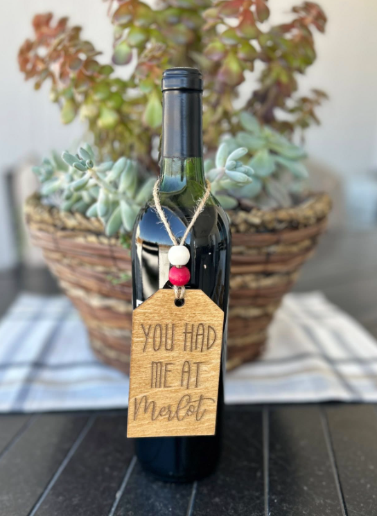 Wine Bottle Tag - Engraved Birch Wood