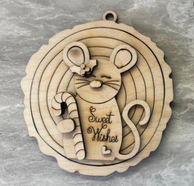 Mouse on Log Slice Ornament Blank