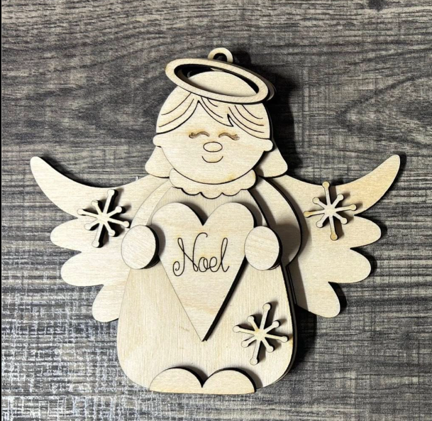 Angel with Noel Heart Wood Blank Ornament