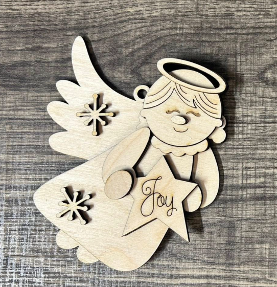 Angel with Joy Star Wood Blank Ornament