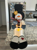 Lighted Snowman Votive Holder | Handcrafted Wooden Winter Décor | Includes Flameless LED Candle