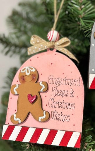 Gingerbread Kisses & Christmas Wishes Dome Shape Wood Ornament