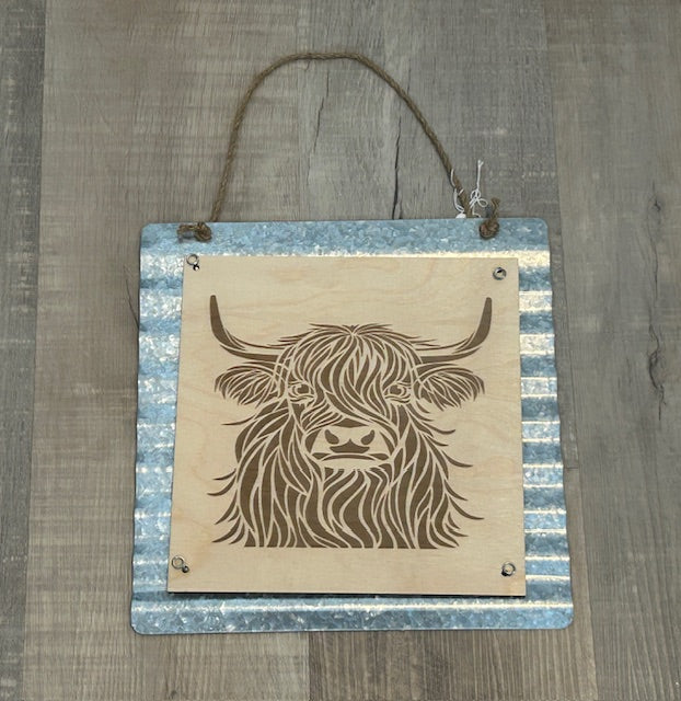 Highland Cow Corrugated Metal Sign