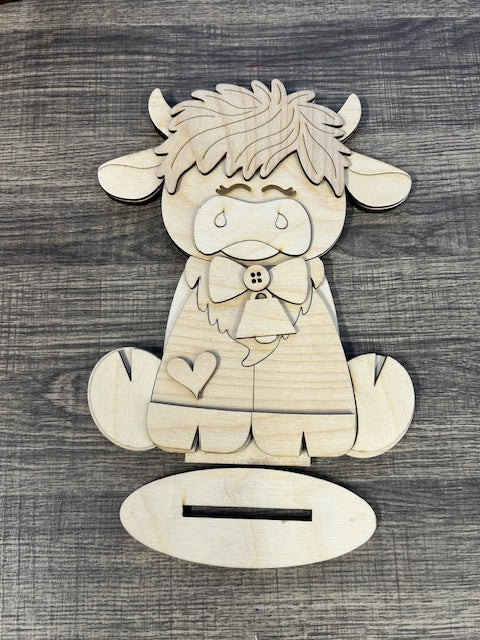 Highland Cow Boy Shelf Sitter Wood Blank
