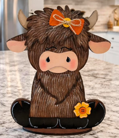Highland Cow Girl Shelf Sitter