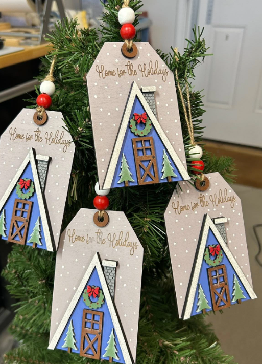 Home for the Holidays - Ski Lodge - Birch Wood Gift Tag Ornament