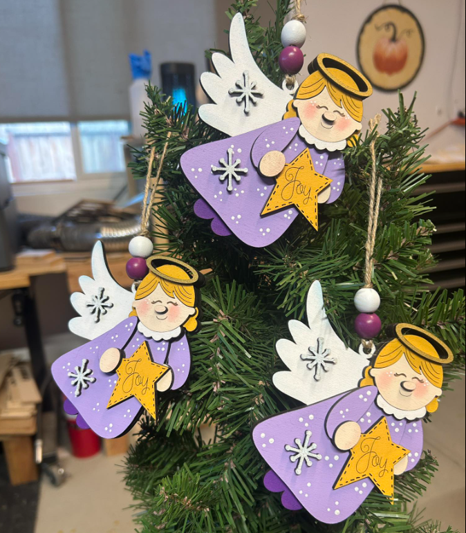 Hand Painted Birch Wood Angel Ornament - Angel Joy