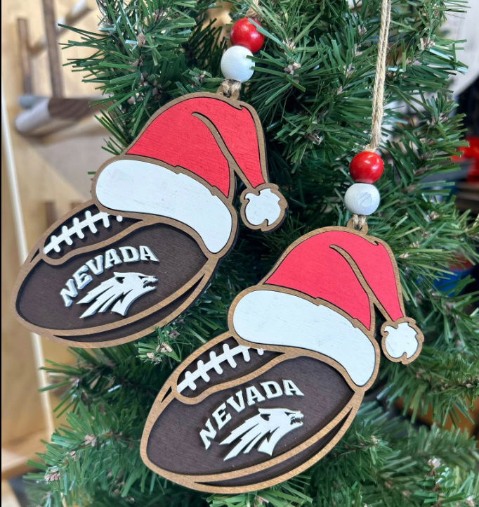 Nevada Wolf Pack Football Santa Hat Wood Ornament