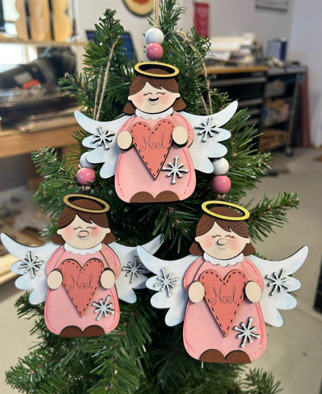 Hand-Painted Birch Wood Angel Ornament - Angel Noel