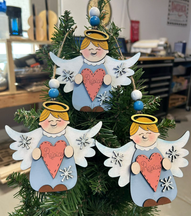Hand Painted Birch Wood Angel Ornament - Angel Rejoice
