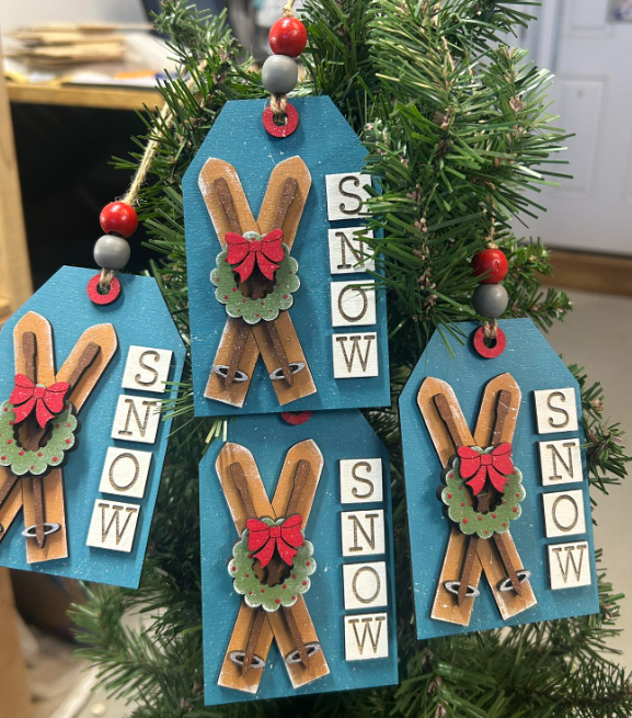 SNOW Birch Wood Gift Tag Ornament