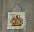 Autumn Vibes Folk Art Pumpkin Corrugated Metal Sign