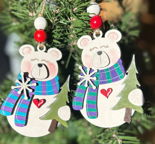 Polar Bear with Tree Wood Ornament