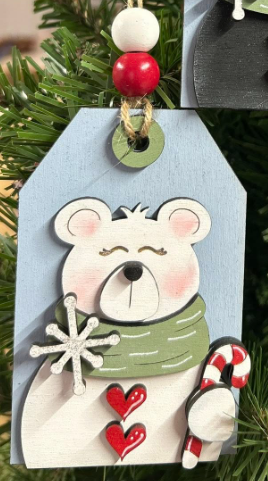 Polar Bear with Candy Cane Gift Tag Ornament