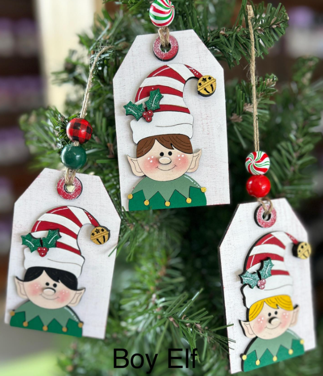 Boy Elf Gift Tag Wood Ornament