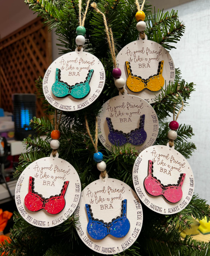 Good Friend Bra Quote Round Wood Ornament