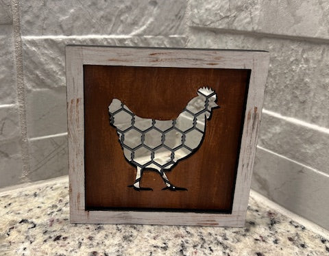 Faux Chicken Wire Farmhouse Sign - Chicken