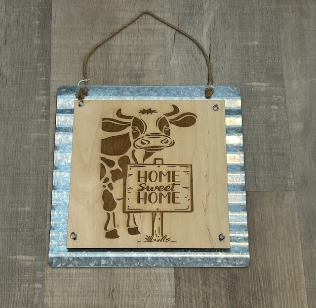 Home Sweet Home Dairy Cow Corrugated Metal Sign