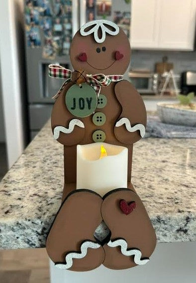 Lighted Gingerbread Man Votive Holder | Handcrafted Wooden Christmas Décor | Includes Flameless LED Candle