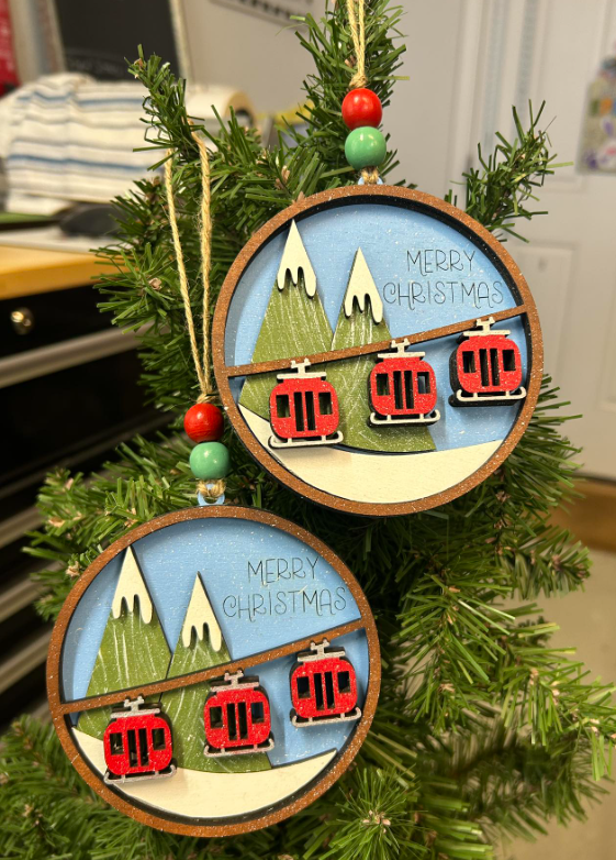 Merry Christmas - Gondola Ride - Round Birch Wood Ornament