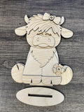 Highland Cow Girl Shelf Sitter Wood Blank