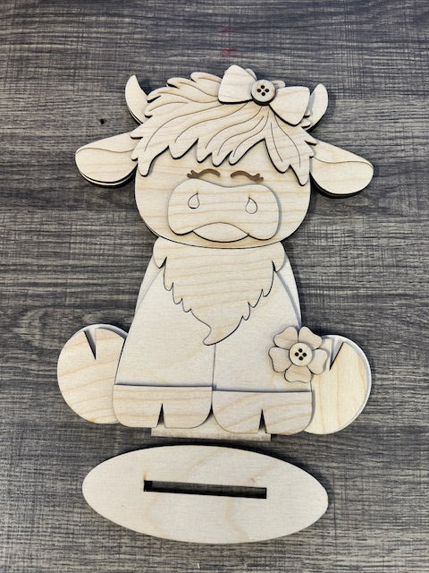 Highland Cow Girl Shelf Sitter Wood Blank